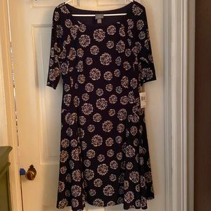 Dress, lined, 3/4 length sleeves, fireworks design, fit and flare, new